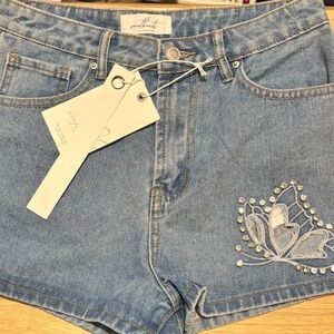Sweethearts Los Angeles Denim Shorts with Rhinestones Butterfly Accents Sz 7